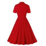 Women's Vintage Short Sleeves 1950s A-Line OL Button Dress