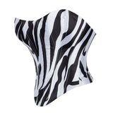 Women's Zebra Striped Print Lace up Boned Overbust Corset Top Strapless Bustier Tube Tops