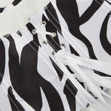 Women's Zebra Striped Print Lace up Boned Overbust Corset Top Strapless Bustier Tube Tops
