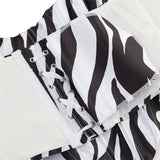 Women's Zebra Striped Print Lace up Boned Overbust Corset Top Strapless Bustier Tube Tops