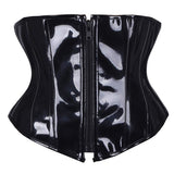 Black PVC Wet Look Leather Steampunk Gothic Wasit Trainer Underbust Corset Bustier