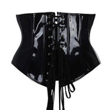 Black PVC Wet Look Leather Steampunk Gothic Wasit Trainer Underbust Corset Bustier