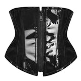 Black PVC Wet Look Leather Steampunk Gothic Wasit Trainer Underbust Corset Bustier