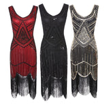 Womens 1920s Flapper Sequin Beads Roaring 20s Gatsby Costume Fringed Dress