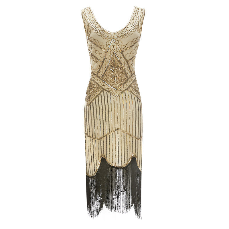 Womens 1920s Flapper Sequin Beads Roaring 20s Gatsby Costume Fringed Dress