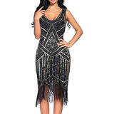 Womens 1920s Flapper Sequin Beads Roaring 20s Gatsby Costume Fringed Dress