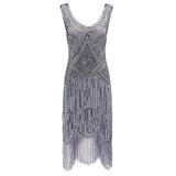 Womens 1920s Flapper Sequin Beads Roaring 20s Gatsby Costume Fringed Dress