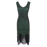 Womens 1920s Flapper Sequin Beads Roaring 20s Gatsby Costume Fringed Dress