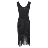 Womens 1920s Flapper Sequin Beads Roaring 20s Gatsby Costume Fringed Dress