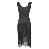 Womens 1920s Flapper Sequin Beads Roaring 20s Gatsby Costume Fringed Dress