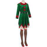 Womens 4 PCS Christmas Elf Holiday Costumes Dress and Hat sock for Women