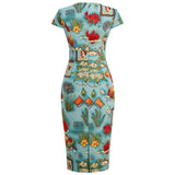 Womens 50s 60s Vintage Pencil Dress Bodycon Cap Sleeve Dress