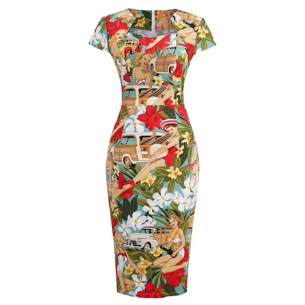Womens 50s 60s Vintage Pencil Dress Bodycon Cap Sleeve Dress Hiipps Womens 50s 60s Vintage Pencil Dress Bodycon Cap Sleeve Dress Hiipps