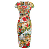 Womens 50s 60s Vintage Pencil Dress Bodycon Cap Sleeve Dress