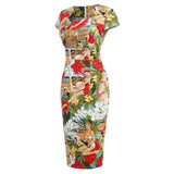 Womens 50s 60s Vintage Pencil Dress Bodycon Cap Sleeve Dress