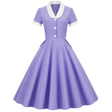 Womens A Line Cape Collar Vintage Swing 1950s Summer Cute Dress with Button