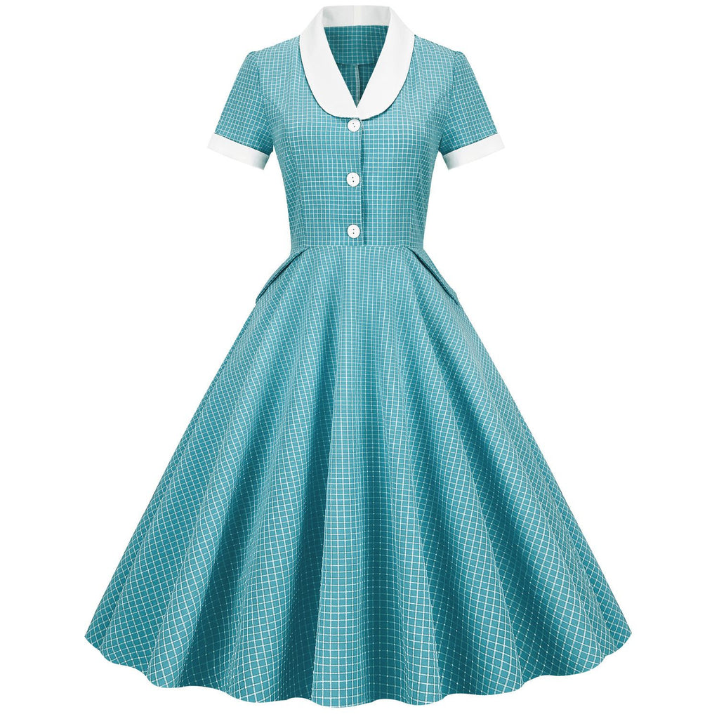 Womens A Line Cape Collar Vintage Swing 1950s Summer Cute Dress with Button