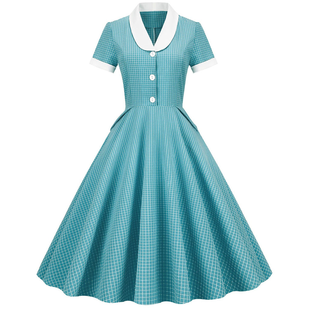 Womens A Line Cape Collar Vintage Swing 1950s Summer Cute Dress with B – Hiipps