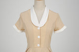 Womens A Line Cape Collar Vintage Swing 1950s Summer Cute Dress with Button