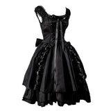 Womens Classic Black Layered Lace-up Goth Lolita Dress