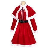 Womens Girls Santa Claus Christmas Costume Velvet Dress with Belt Hat Wraps