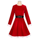 Womens Girls Santa Claus Christmas Costume Velvet Dress with Belt Hat Wraps