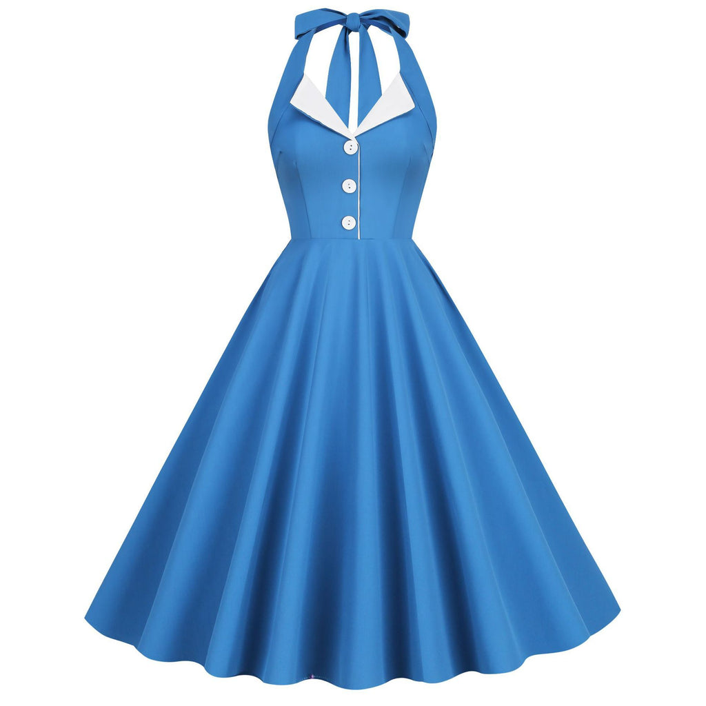 Womens Hepburn Style 1950s Vintage Style Backless Halter Neck Dress Hiipps Womens Hepburn Style 1950s Vintage Style Backless Halter Neck Dress Hiipps