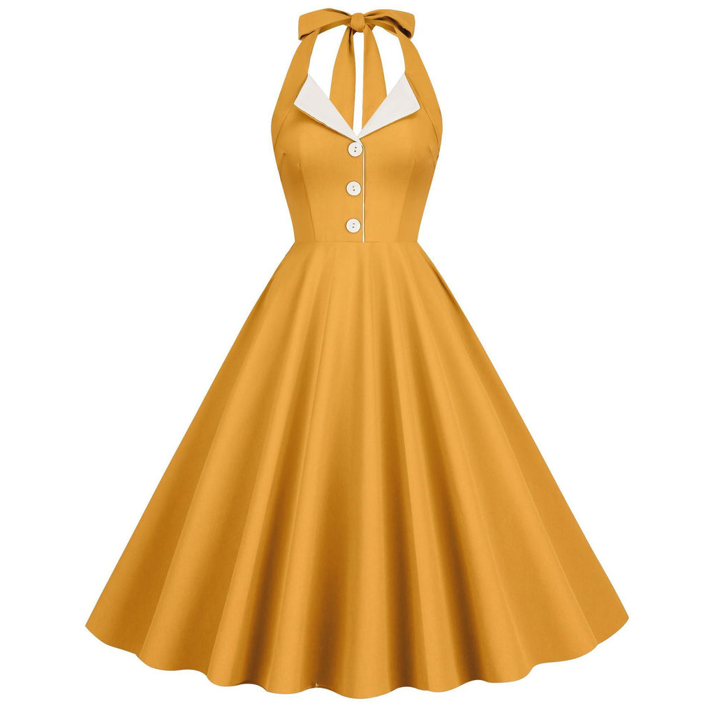 Womens Hepburn Style 1950s Vintage Style Backless Halter Neck Dress Hiipps Womens Hepburn Style 1950s Vintage Style Backless Halter Neck Dress Hiipps