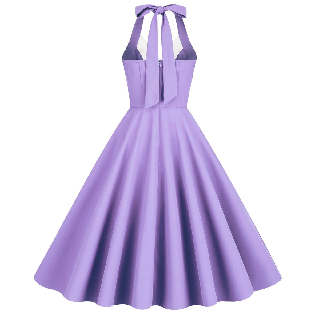Womens Hepburn Style 1950s Vintage Style Backless Halter Neck Dress Hiipps Womens Hepburn Style 1950s Vintage Style Backless Halter Neck Dress Hiipps