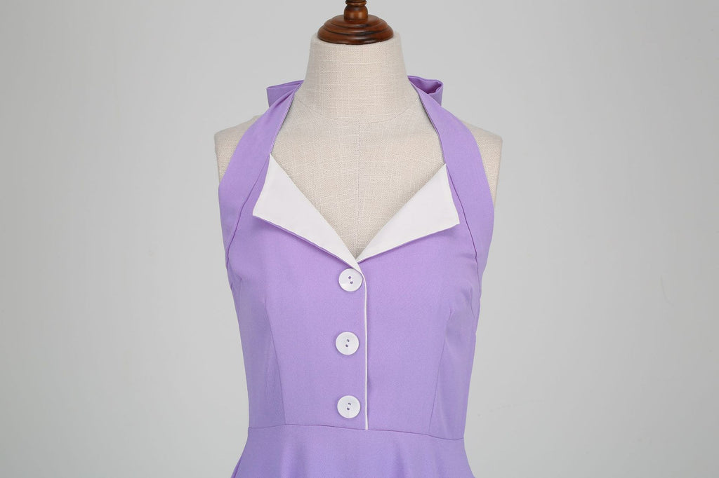 Womens Hepburn Style 1950s Vintage Style Backless Halter Neck Dress