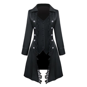 Womens Lace Tailcoat Steampunk Victorian Tail Jacket Long Trench Tuxedo Coat Formal