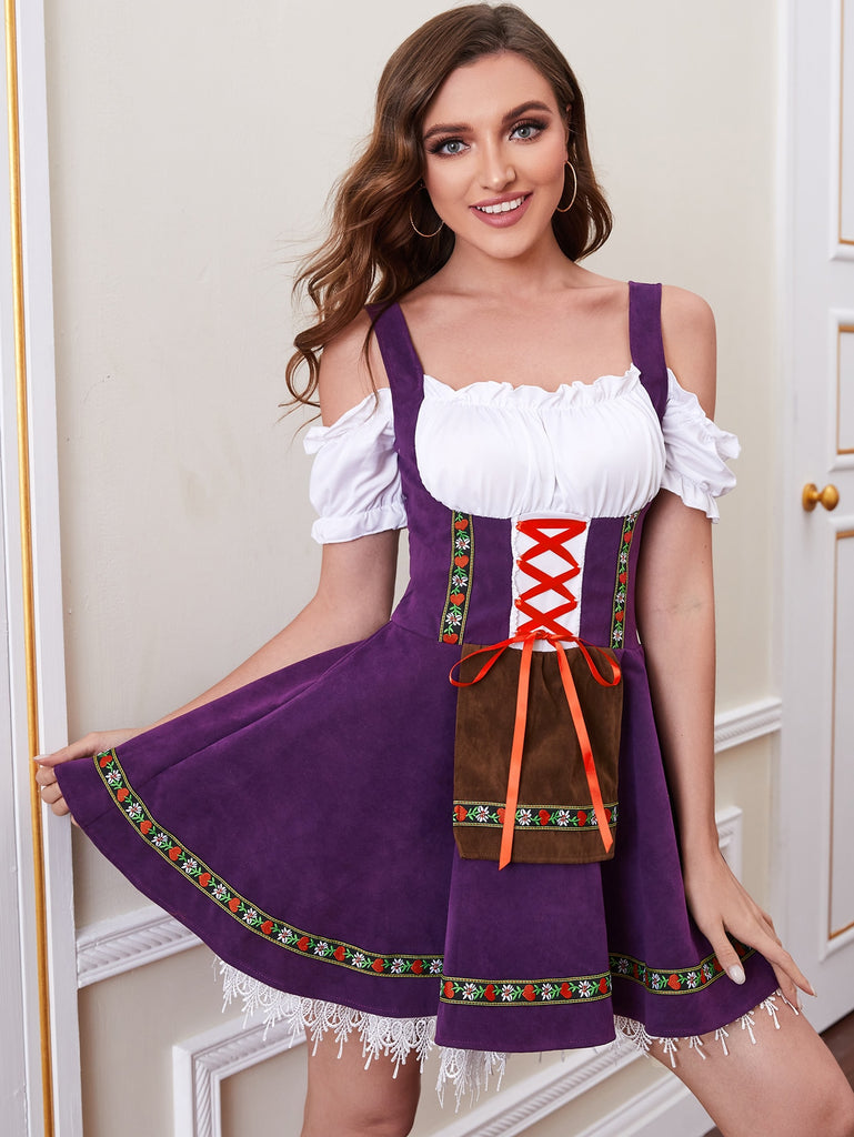 Womens Oktoberfest Costume Velvet German Bavarian Dress for Halloween Carnival