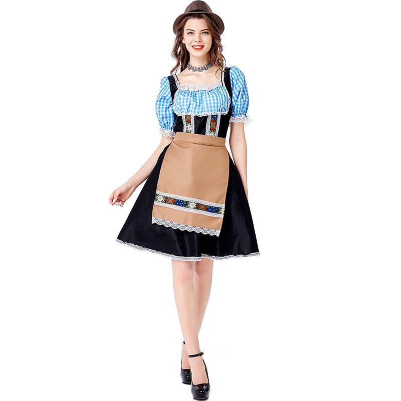 Womens Oktoberfest Dress Costume German Dirndl Dress for Bavarian Carnival with Hat