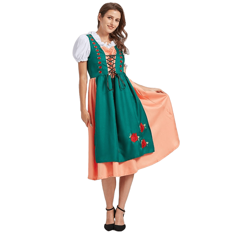 Womens Oktoberfest Halloween Costume Beer Maid Costumes Velvet Lace-up Dress