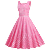 Womens Polka Dots Party Swing Dress Vintage 1950s Square Neck Retro Cocktail Dress