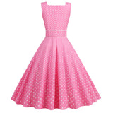 Womens Polka Dots Party Swing Dress Vintage 1950s Square Neck Retro Cocktail Dress