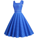 Womens Polka Dots Party Swing Dress Vintage 1950s Square Neck Retro Cocktail Dress