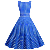 Womens Polka Dots Party Swing Dress Vintage 1950s Square Neck Retro Cocktail Dress