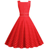 Womens Polka Dots Party Swing Dress Vintage 1950s Square Neck Retro Cocktail Dress