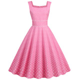 Womens Polka Dots Party Swing Dress Vintage 1950s Square Neck Retro Cocktail Dress