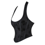 Womens Sexy Overbust Corset Bustier Open Back Crop Top Y2k Tummy Control