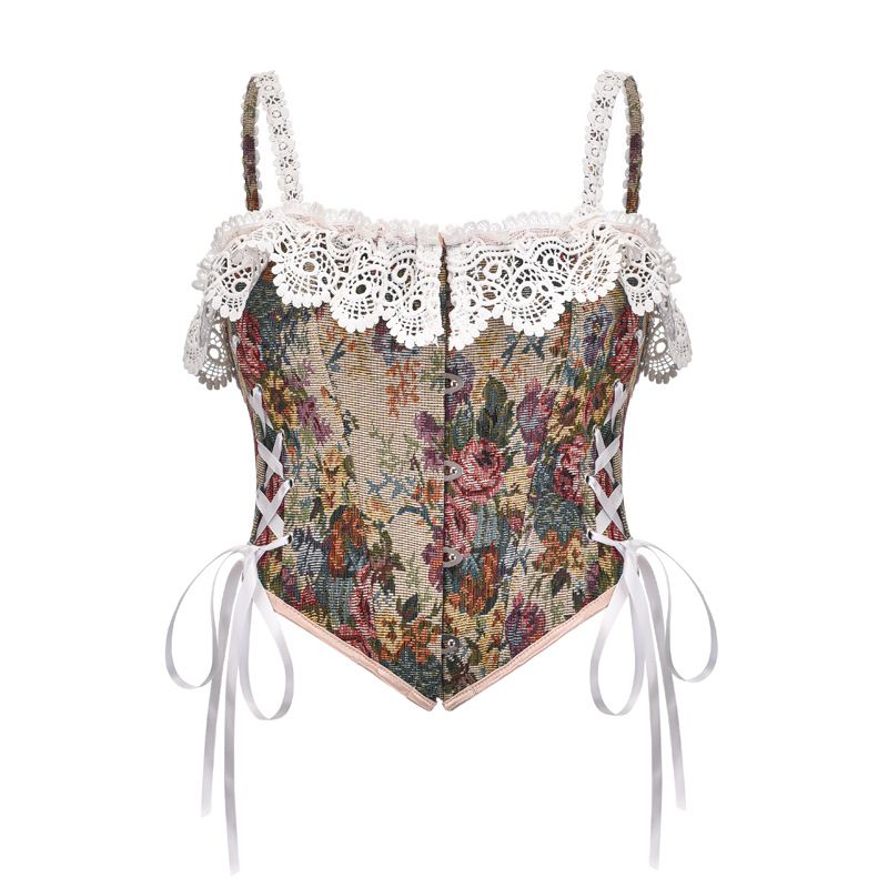 Womens Sexy Retro Vintage 1920s Renaissance Lace Trim Strap Corset