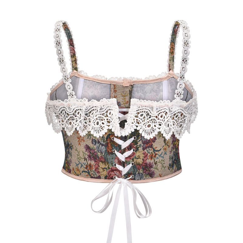 Womens Sexy Retro Vintage 1920s Renaissance Lace Trim Strap Corset