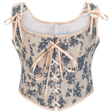 Womens Vintage 1920s Renaissance Lace Trim Tie Front Corset Bustier