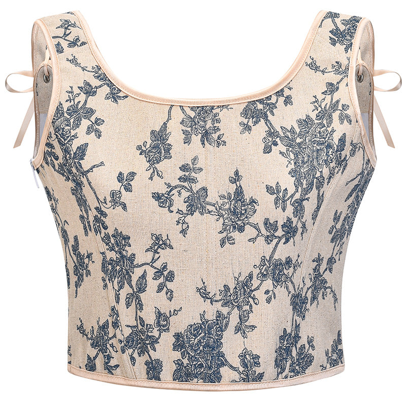 Womens Vintage 1920s Renaissance Lace Trim Tie Front Corset Bustier