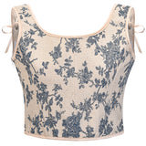 Womens Vintage 1920s Renaissance Lace Trim Tie Front Corset Bustier