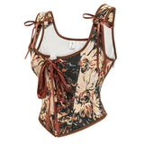 Womens Vintage 1920s Renaissance Lace Trim Tie Front Corset Bustier