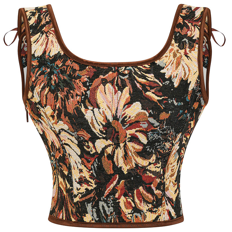 Womens Vintage 1920s Renaissance Lace Trim Tie Front Corset Bustier