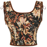Womens Vintage 1920s Renaissance Lace Trim Tie Front Corset Bustier