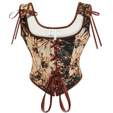 Womens Vintage 1920s Renaissance Lace Trim Tie Front Corset Bustier